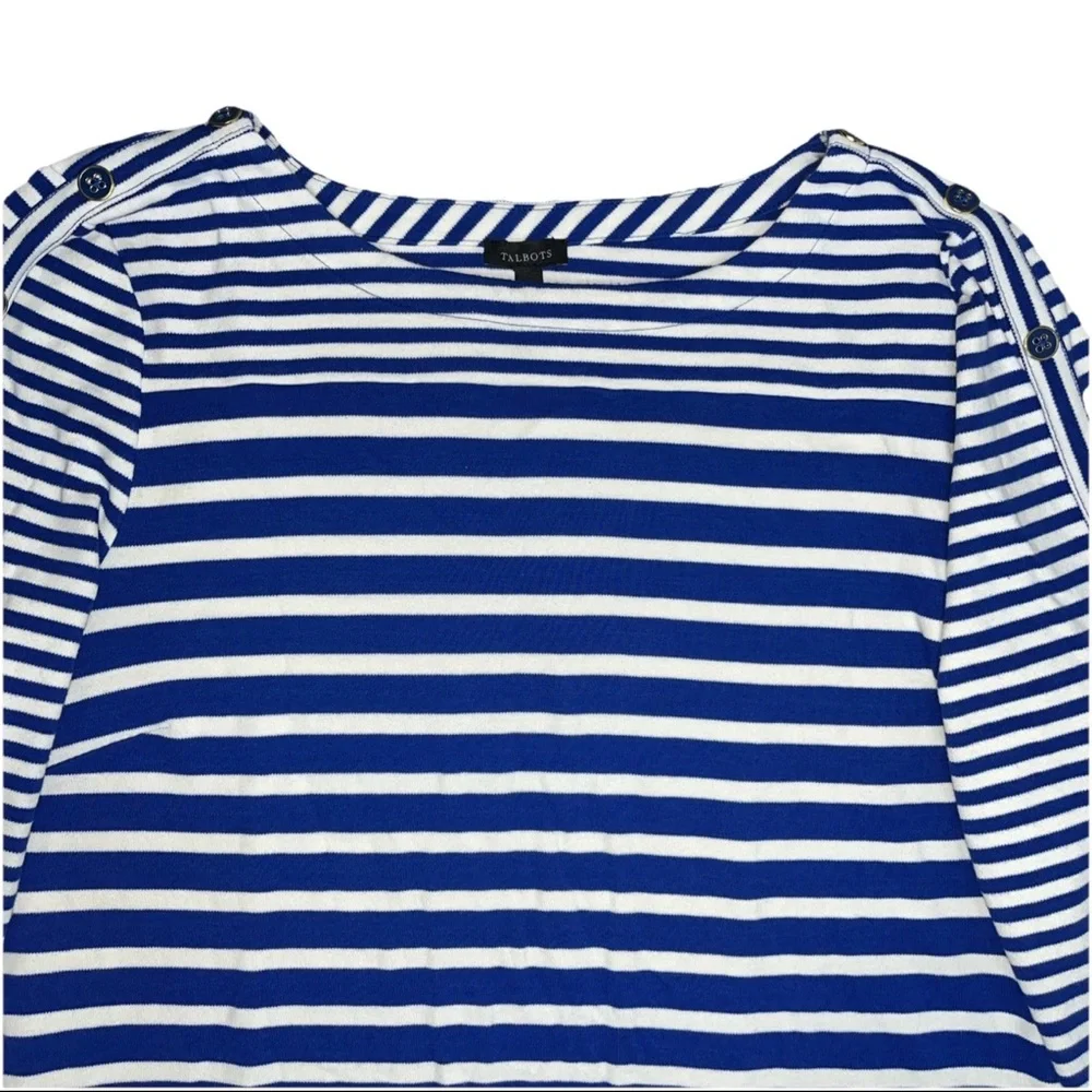 Talbots Womens 3/4 Sleeve Stripe Nautical Shift Dress‎ Blue White XL